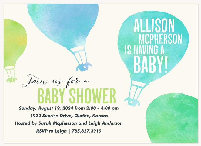 Up and Away Baby Shower Invites