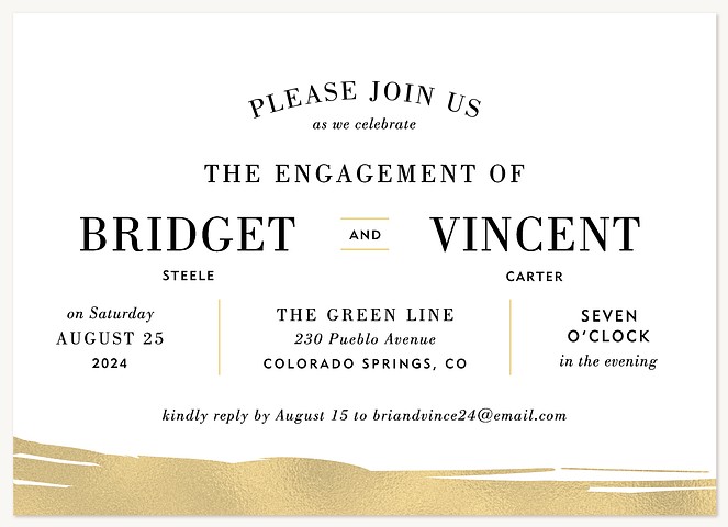 Gold Swash Engagement Party Invitations