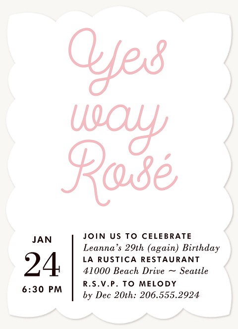 Yes Way Rosé Adult Birthday Party Invitations