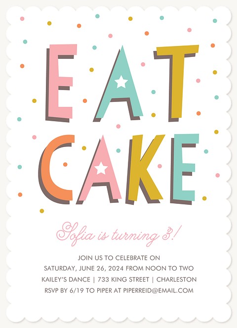 Eat Cake Kids Birthday Invitations