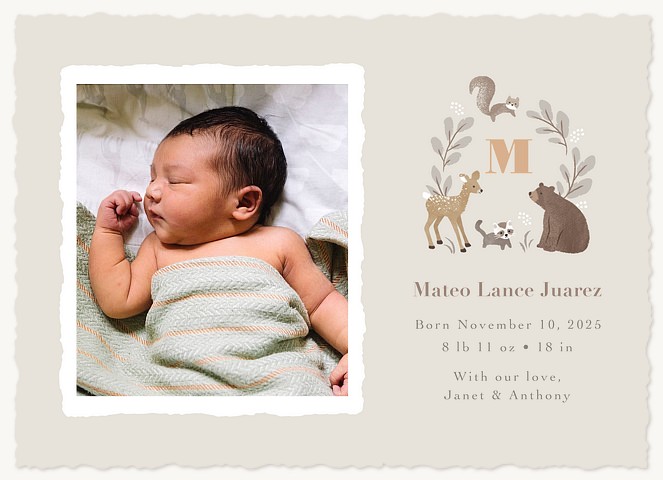 Woodland Monogram Baby Announcements