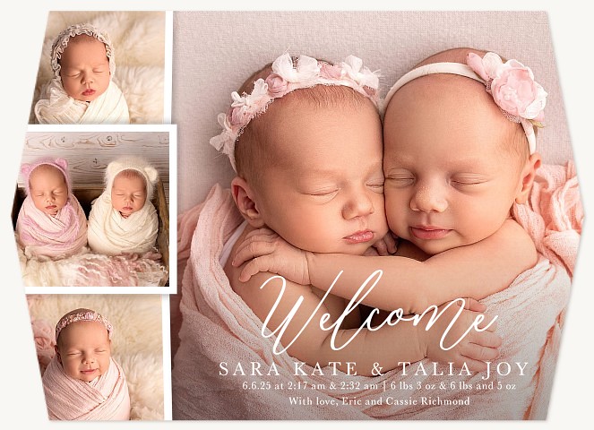 Modern Script Twin Birth Announcements