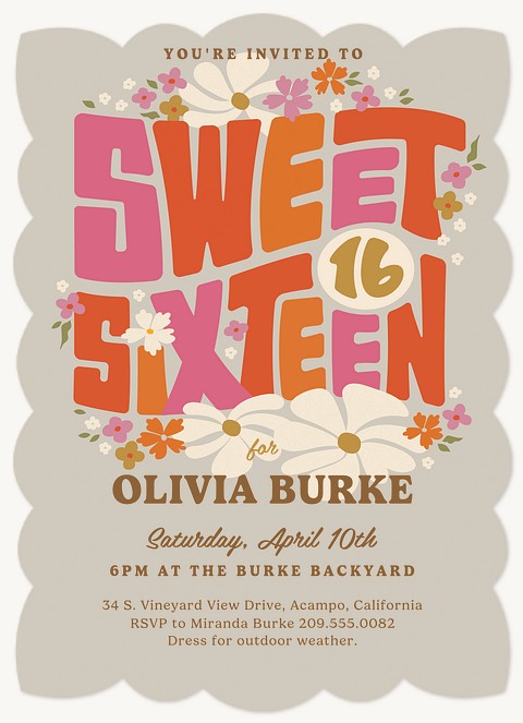 Groovy Sixteen Teen Birthday Invitations