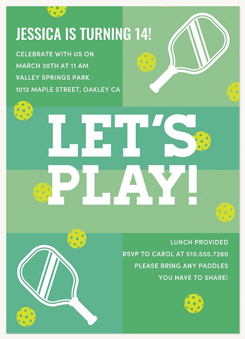 Pickleball Kids Birthday Invitations