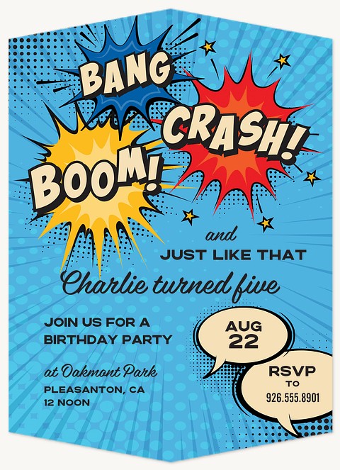 Bang, Boom, Crash! Kids Birthday Invitations