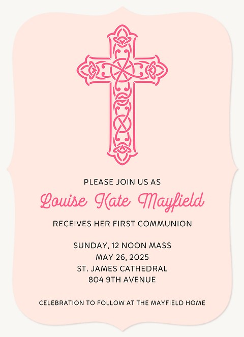 Cross Polka First Communion Invitations