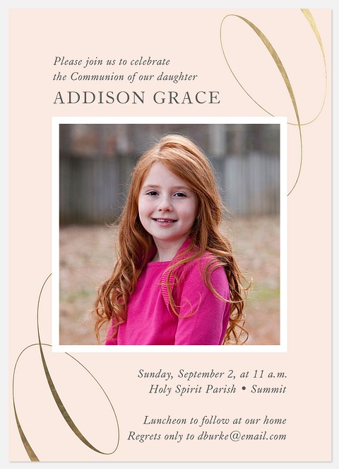 Polished Ribbon First Communion Invitations