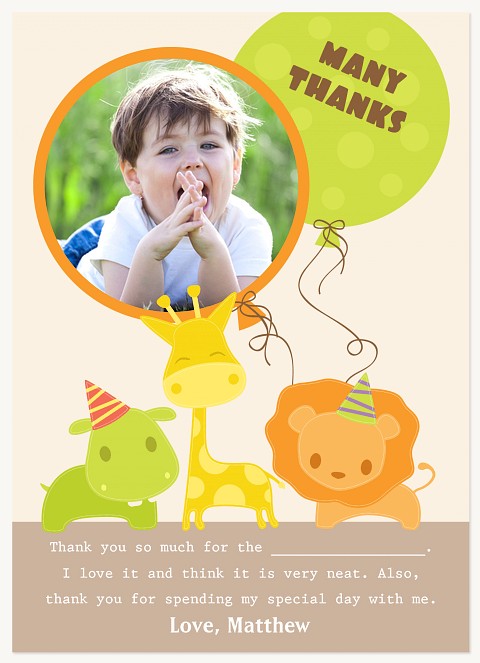 Zoo Buddies Birthday Thank You Cards