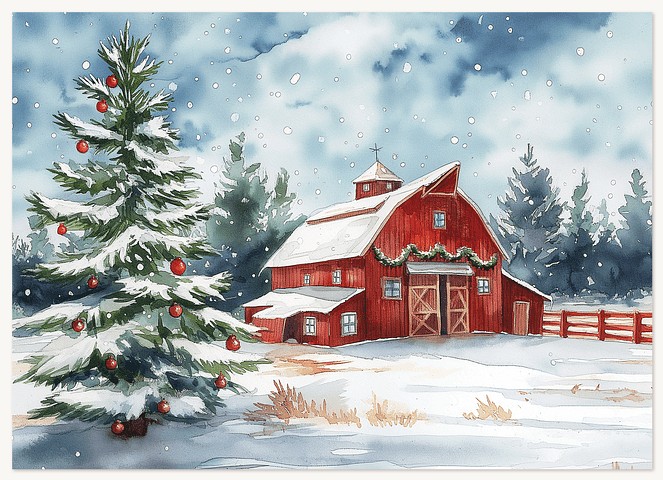 Watercolor Barn Business Holiday Cards