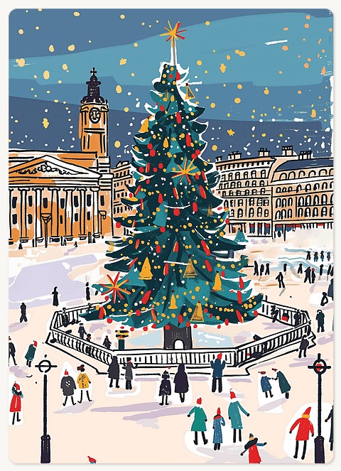 Abstract Town Square Holiday & Christmas Magnet Cards