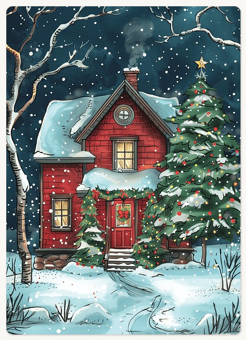 Red House Holiday & Christmas Magnet Cards