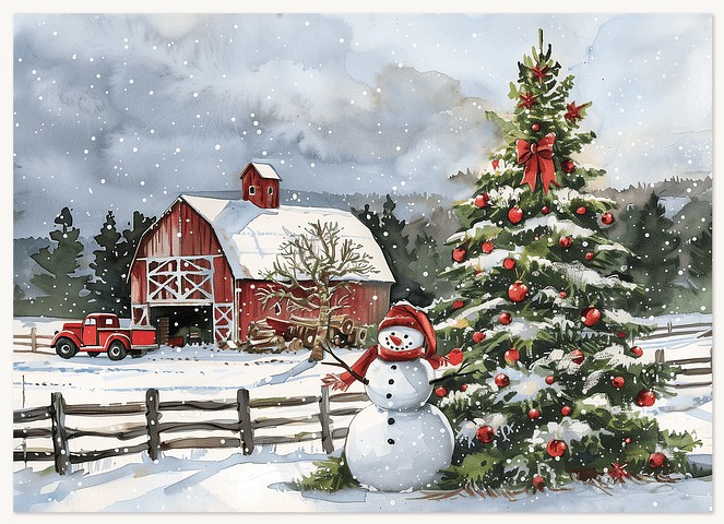 Farm Snowman Business Holiday Cards