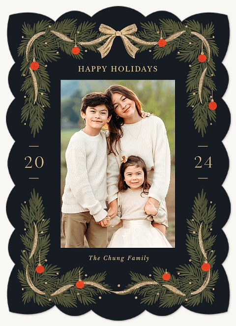 Golden Bow Personalized Holiday Cards