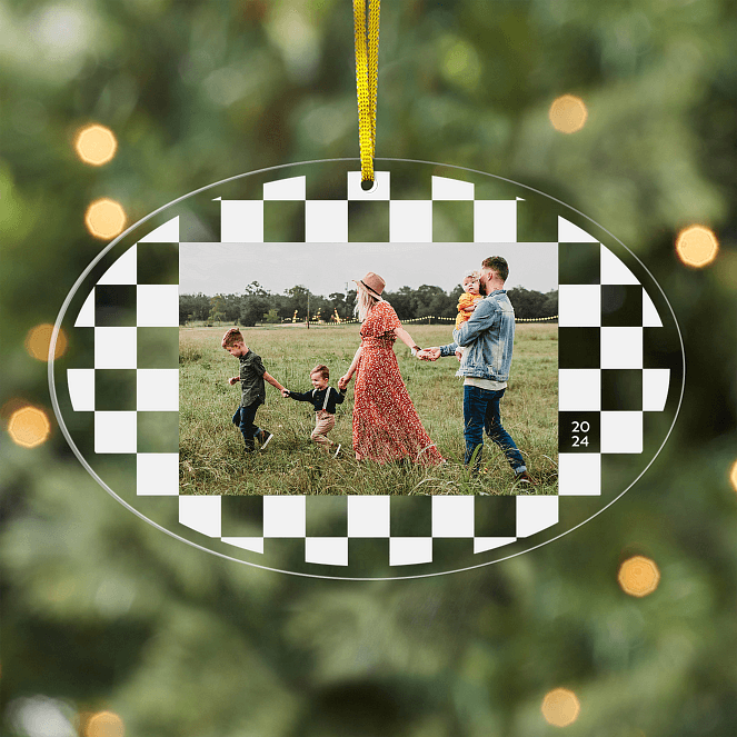 Minimal Checkerboard Personalized Ornaments