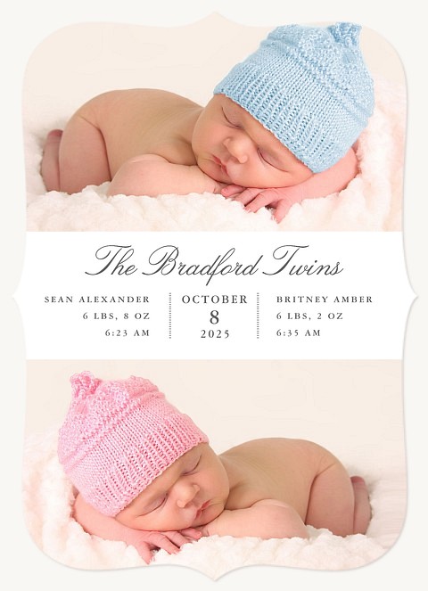 Modern Elegance Twin Birth Announcements