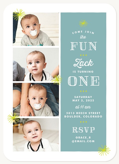 Firework Bursts First Birthday Invitations