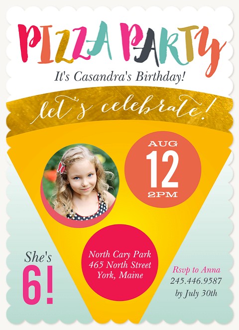 Pizza Party Kids Birthday Invitations