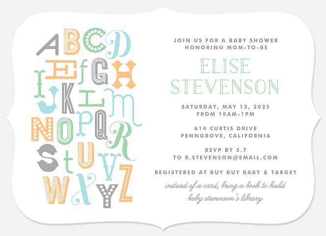 Alphabet Commotion Baby Shower Invitations