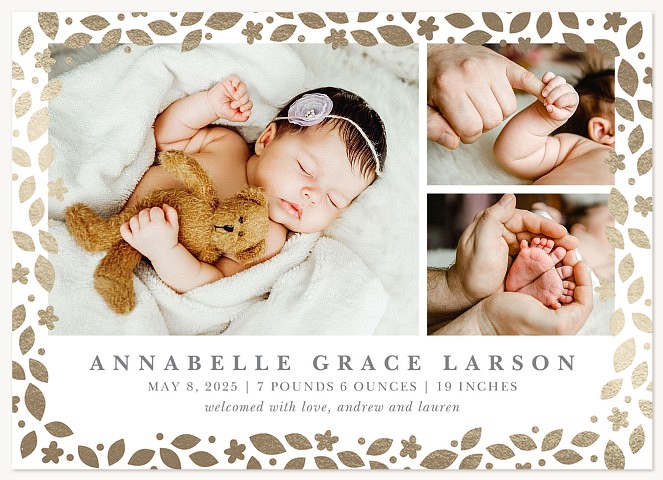 Golden Petals Girl Baby Announcements