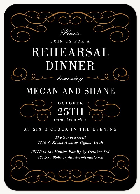 Ornate Soiree Rehearsal Dinner Invitations