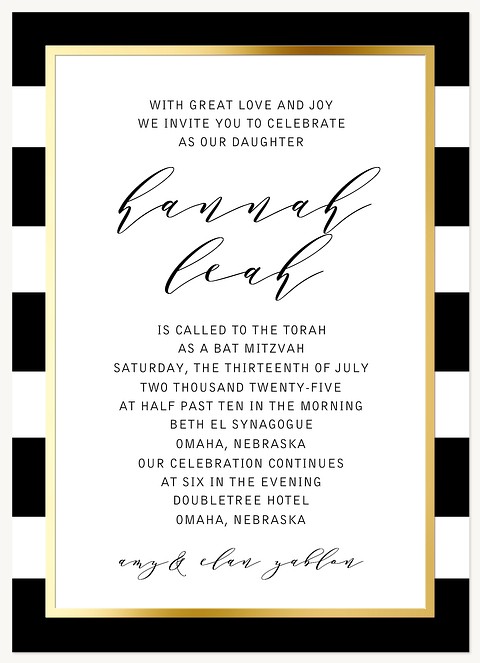 Glamorous Script Bat Mitzvah Invitations