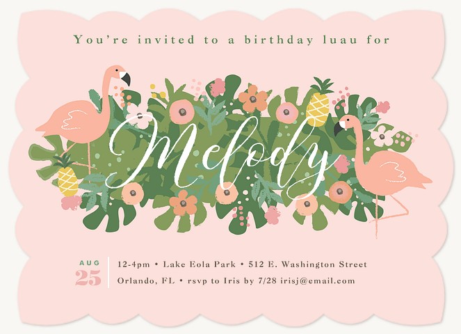 Flamingo Luau Kids Birthday Invitations