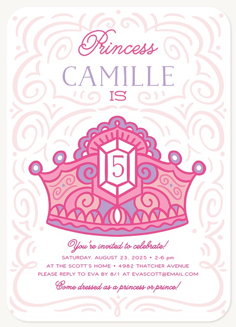 Pink Tiara Kids Birthday Invitations