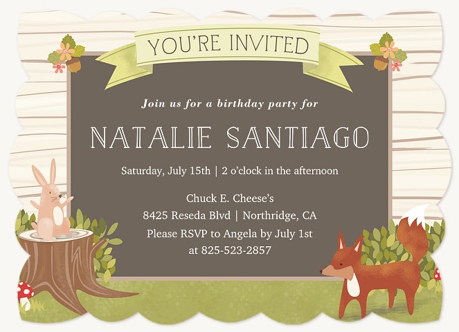 Woodland Storybook Kids Birthday Invitations