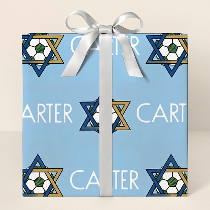 Personalized Hanukkah Soccer Star Wrapping Paper