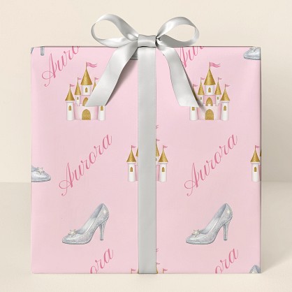 Personalized Princess Castle Glass Slipper Birthday Wrapping Paper