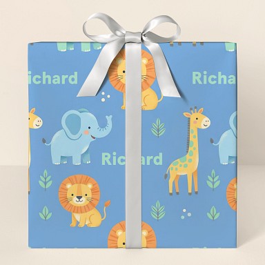 Personalized Safari Animals Baby Shower Wrapping Paper