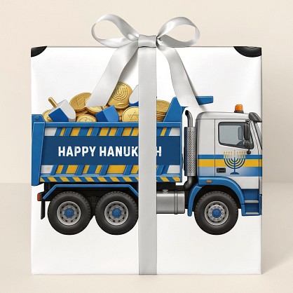 Personalized Hanukkah Construction Trucks Wrapping Paper