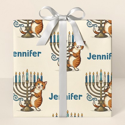 Personalized Hanukkah Cats Vintage Style Wrapping Paper