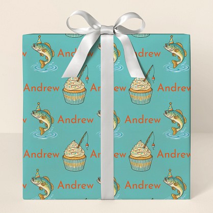Personalized Fishing Birthday Cupcake Wrapping Paper