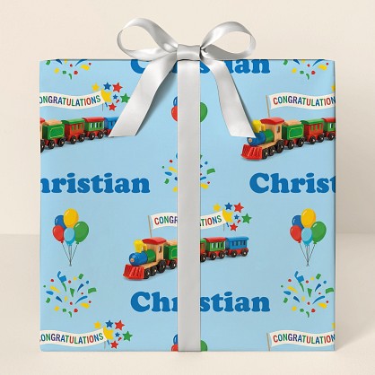 Personalized Kids Train Congratulations Wrapping Paper