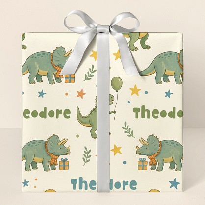 Personalized Dinosaur Birthday Celebration Wrapping Paper