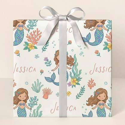 Personalized Mermaid Garden Birthday Wrapping Paper
