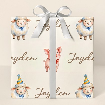 Personalized Farm Animals Birthday Party Wrapping Paper