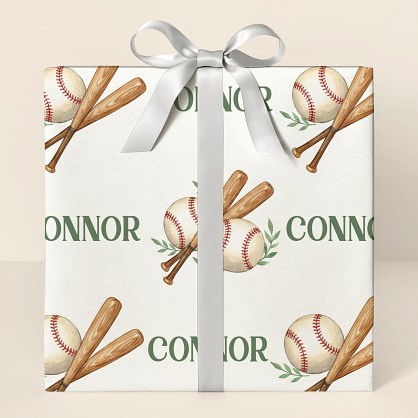 Personalized Baseball Birthday Watercolor Wrapping Paper