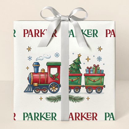 Personalized Christmas Train Hand-Drawn Wrapping Paper