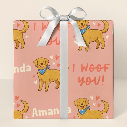 Personalized Golden Retriever Hearts Wrapping Paper