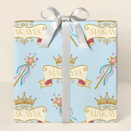 Personalized Princess Crown and Magic Wand Wrapping Paper