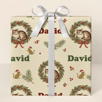 Personalized Vintage Christmas Cats Wrapping Paper