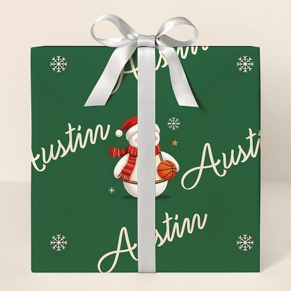 Personalized Basketball Snowman Christmas Wrapping Paper