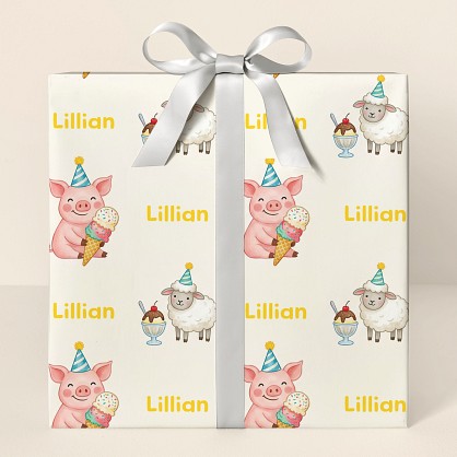 Personalized Farm Animals Birthday Ice Cream Wrapping Paper