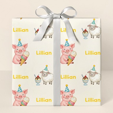 Personalized Farm Animals Birthday Ice Cream Wrapping Paper