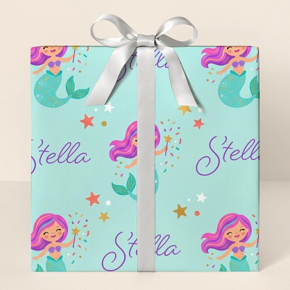 Personalized Mermaid Celebration Wrapping Paper