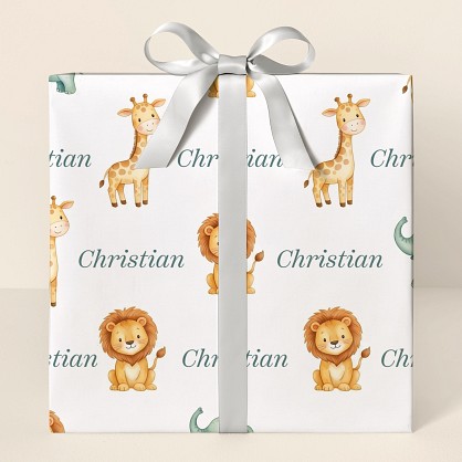 Personalized Safari Animals Watercolor Wrapping Paper