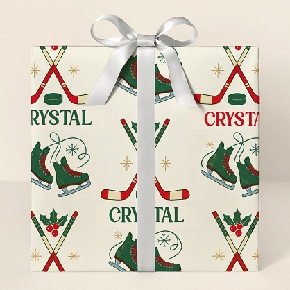 Personalized Retro Hockey Christmas Wrapping Paper