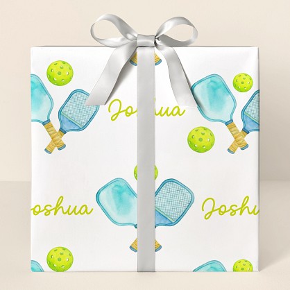Personalized Watercolor Pickleball Paddles Wrapping Paper